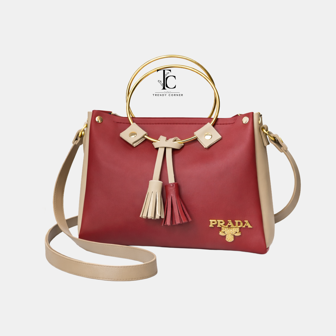 Round meron and skin women's shoulder bag by Trendyspot.pk, featuring a stylish design with a shoulder strap and compact shape.