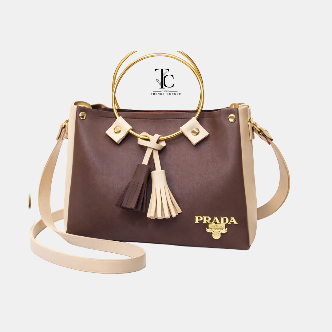 Round chocolate and skin women's shoulder bag with sleek design and adjustable strap, stylish accessory by Trendyspot.pk